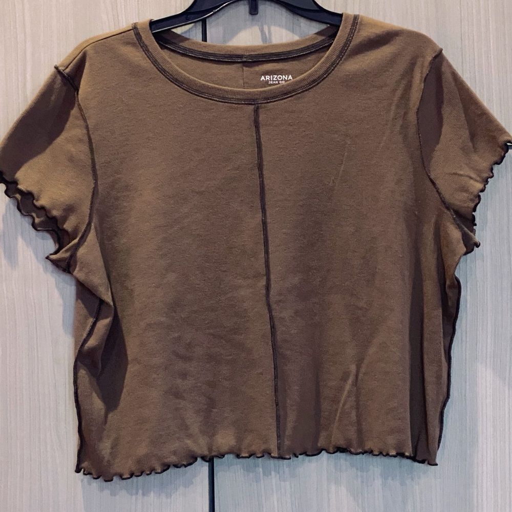 Arizona 90's Y2K Cropped Top Ribbed T-shirt Brown XXXL Fitted